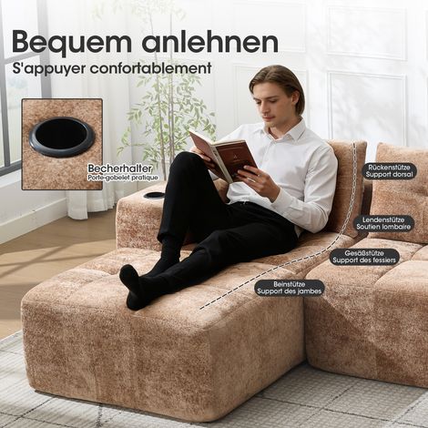 Canapé d'angle gauche 258 cm en tissu compressible, 3 coussins inclus - sofa minimaliste et moelleux pour petit salon ou appartement, design classique et confortable (1/5)