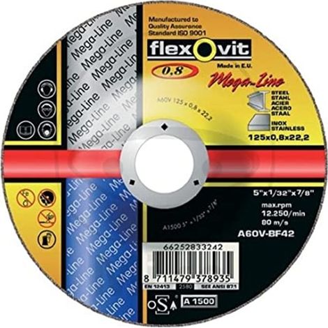 Meule à tronçonner MEGA-LINE A 60 V-BF42 INOX - déporté - 125 x 0,8 mm - FLEXOVIT