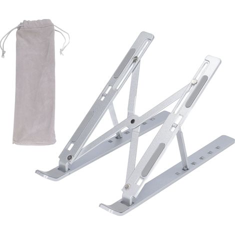 Support portable pour ordinateur portable réglable et pliable en alliage d'aluminium, avec sac de rangement argenté - Support ergonomique pour tablette et PC portable, refroidissement intégré. (1/5)