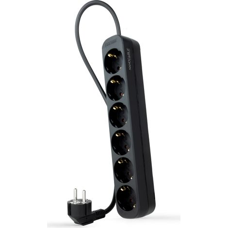 Sockel Mehrfach 6 Steckdosen Kabel 1,4m Schwarz 10.37.0006-ns-bk (1/3)