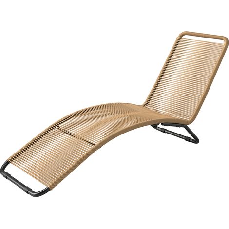 Bain de soleil, chaise longue en résine tressée, en forme de S, cadre en acier  176 x 58 x 82 cm, naturel