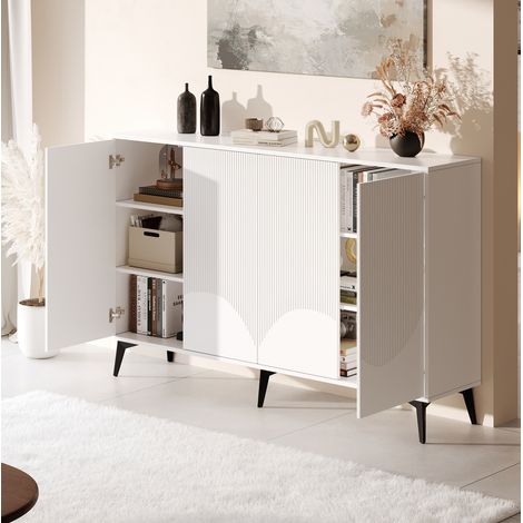 Weiße Anrichte 160 cm mit 4 Türen, verstellbaren Einlegeböden, Metallfüßen OKMYHOME (1/5)