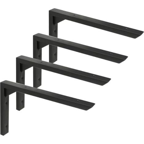 4 Pièces Equerre Etagere Murale 25 CM Robustes, Supports d' Étagère Murale à Angle 90°, Équerre Étagère Murale en Acier Inoxydable pour Chambre/Salle de Bain/Cuisine, Noir (1/5)