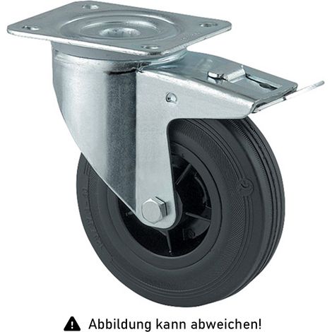 Rollcart Vollgummi-Lenkrolle mit Doppelstop Ø100x30mm in schwarz 70kg Tragkraft mit Kunststoff-Felge