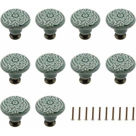 (10 pièces, vertes) Boutons décoratifs en céramique pour tiroirs, placards, poignées, meubles, tirettes décoratives avec vis de fixation (1/5)