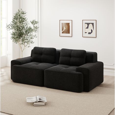 Divano modulare nero in velluto a coste con seduta profonda 74 cm e moduli senza montaggio (1/5)