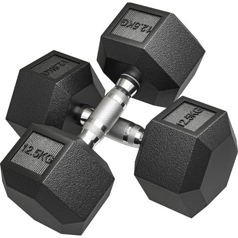 Mancuernas hexagonales de hierro fundido 2 x 12,5 kg con agarre moleteado OKWISH (1/5)