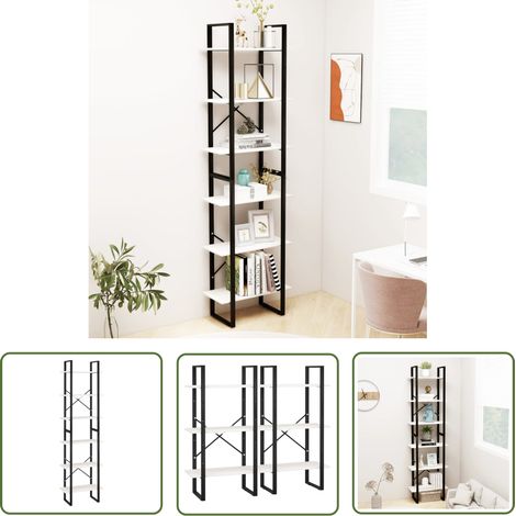 The Living Store Étagère de rangement Blanc 60x30x210 cm Bois de pin massif - Bibliothèque Blanche - Étagère De Rangement - Meuble Blanc - Bibliothèque Design - Étagère En Bois (1/5)
