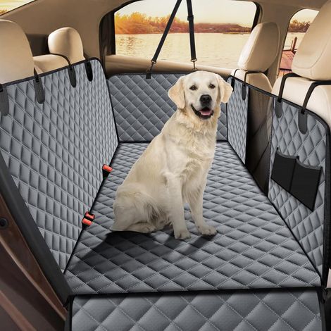 Housses de Siège d'auto pour Chien Protection Voiture Chien Protege Banquette Arrière Antidérapant et Imperméable avec Fenêtre en Maille Visible et Pochette de Rangement et Harnais Gris (1/5)