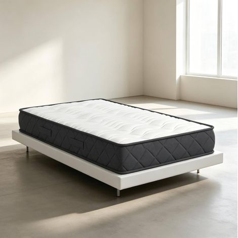 Matelas 90x190 cm en mousse mémoire, blanc/gris, confort respirant pour chambre, FloraGrace (1/5)