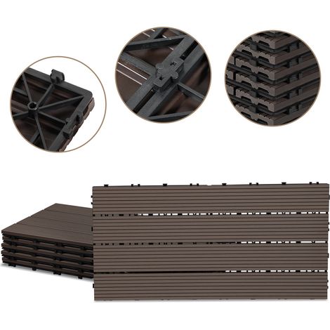 Wolketon 54er Set WPC Terrassenfliesen für Garten Balkon Bodenbelag, 4 Lamellen, 30 × 60 cm, Klicksystem, Kaffee braun