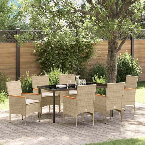 Conjunto de Comedor de Jardín 7 pcs Beige ratán sintético vidaXL (1/5)