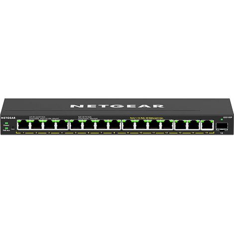NETGEAR GS316EP-100PES switch Gestionado Gigabit Ethernet (10/100/1000) Energía sobre Ethernet (PoE) Negro (1/2)
