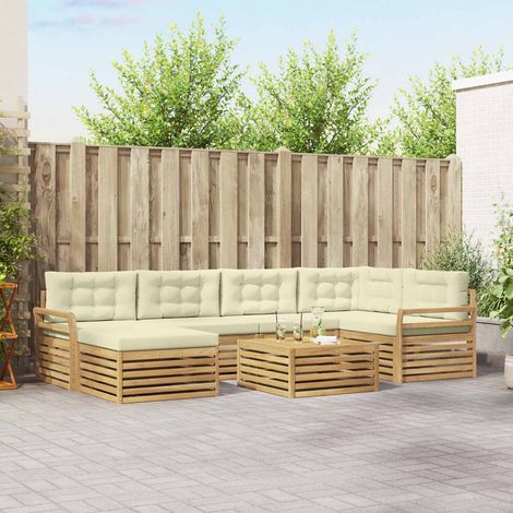 vidaXL Outdoor-Sofagarnitur 7 Stk. Weiß und Creme (1/5)