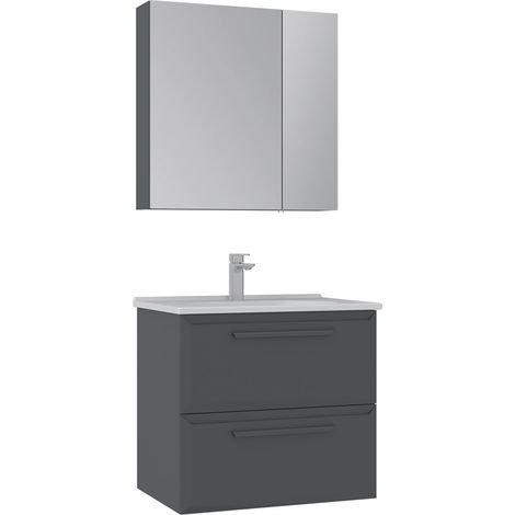 Set mobile lavabo con specchio (2 pezzi) "Nuvola 65 v2" - 65 x 50 x 62 cm - Antracite (1/3)