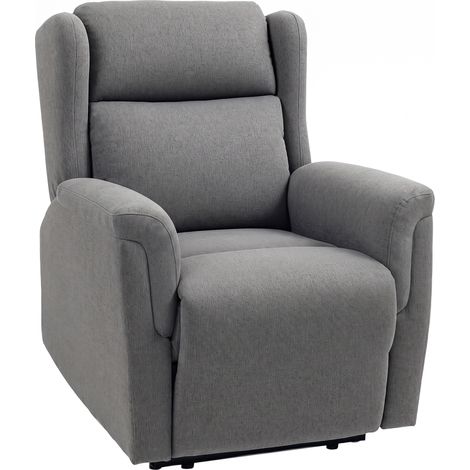 Poltrona relax, con poggiapiedi, in lino, 94 x 80 x 101 cm, grigio scuro (1/5)