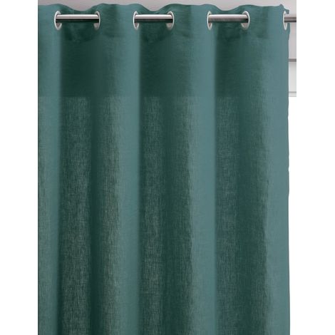Rideau Voilage Tamisant en Lin et Coton à Oeillets Métal Mat Prusse 140 x 280 cm - PANGIVO (1/2)