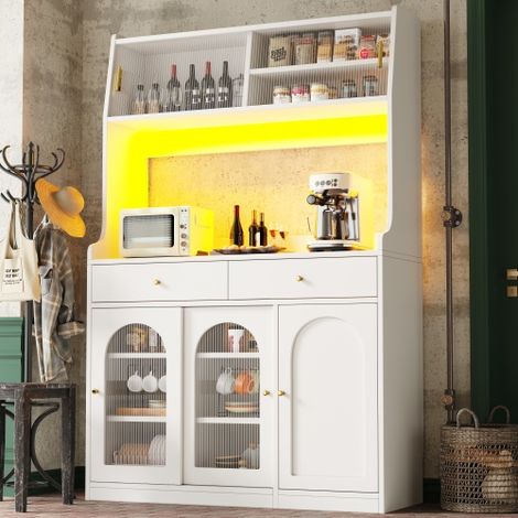 Mobile alto da cucina con ripiani regolabili, 2 cassetti e illuminazione a LED, bianco, 120x40x180 cm (1/5)