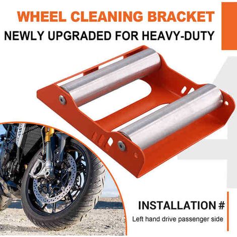 1. Color: Orange Materials: Iron and aluminum Motorcycle tire and chain cleaning stand