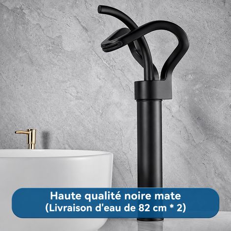 Mitigeur lavabo cascade modèle haut noir avec tuyaux d'arrivée d'eau chaude et froide de 60 cm offerts 15 × 15 × 32,5 cm 1 g – Livraison gratuite