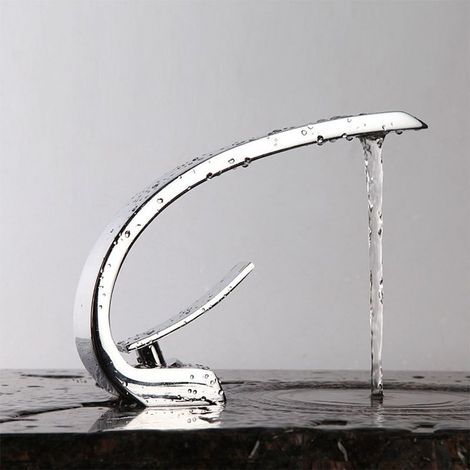Robinet Lavabo Mitigeur Vasque Cascade à Monotrou Robinetterie à Monocommande de Col Mélangeur Lave-mains pr Salle de Bain et Baignoire en Laiton Chromé Mousseur Démontable Cartouche Céramique (1/5)