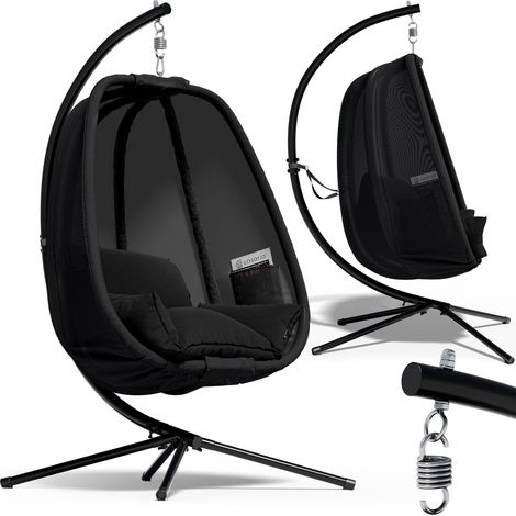 CASARIA® Sedia sospesa da esterno con telaio 2 tasche laterali cuscino XXL poltrona a dondolo interno 150 kg di carico nera stabile resistente  Anthrazit (de) (1/5)