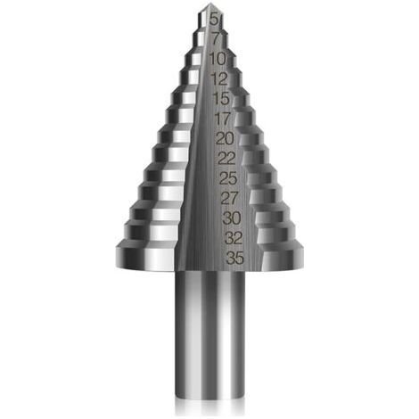 QORVA Metallbohrer, Stufenbohrer, Doppelschlitz-Kegelbohrer (5–35 mm), ideal zum Bohren in Stahl, Holz, Messing, Aluminium und PVC (1/5)