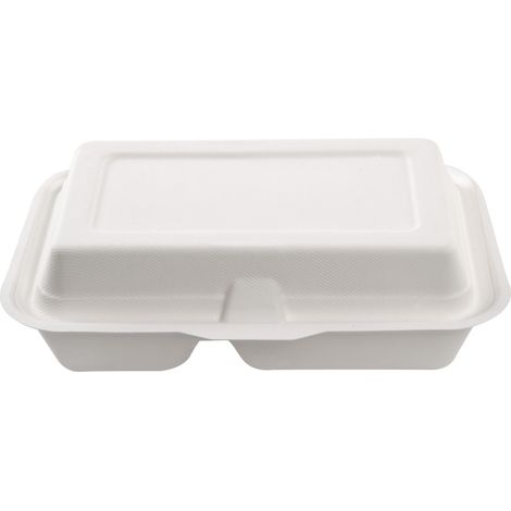 Boîte repas blanche à 2 compartiments en canne à sucre 1000 ml - 500 unités - Betik
