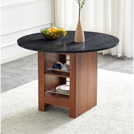 Table de salle à manger ronde 100 cm en MDF noir, avec rangement, pour petit salon FloraGrace (1/5)