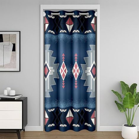 Rideau de Porte Aztec Boho Rideau Occultant 200x200 Mexicain Rideaux Porte Enfants Adolescents Adultes Géométrie Ethnique Exotique Tribale Rose Blanc Bleu Rideaux de Placard - 106L X 203H cm (1 Pannea (1/5)