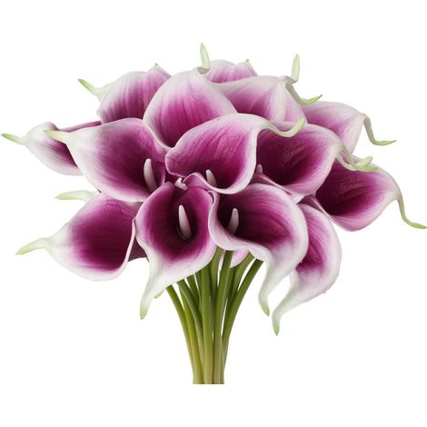 Faux Calla Lily - 14 Pouces - Tige Flexible - Fleur Artificielle Réaliste en PU - Décoration Mariage Bureau Maison Événement - 20 Pièces (1/5)