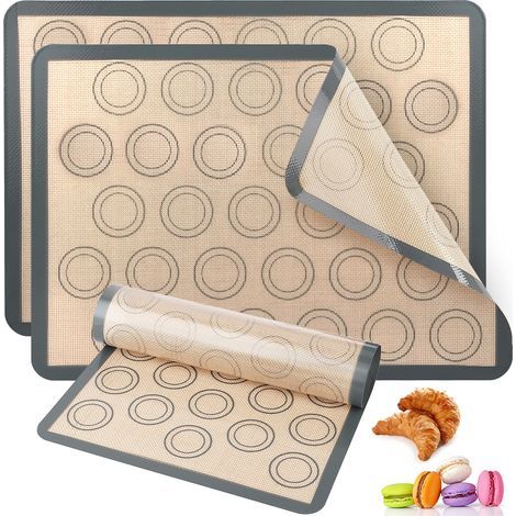 2Pièces Tapis de Cuisson en silicone,ectangulaie Tapis éutilisable en Silicone Anti-Adhésif,pou pou Macaons,Biscuits,Pizza,Cupcakes,le Fou et le Mico-Onde, Passe au Lave-Vaisselle (1/3)