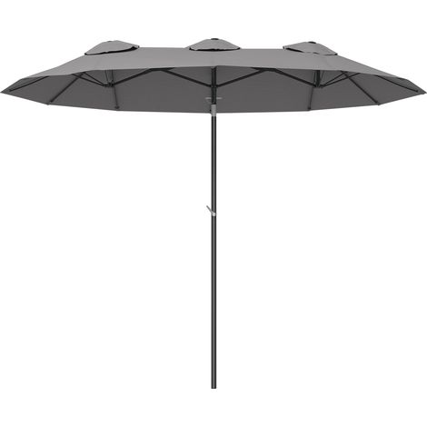 Großer, doppelter Gartenschirm, Kurbelöffnung und -schließung, Stahl und Polyester, 295 x 152 x 222 cm, grau