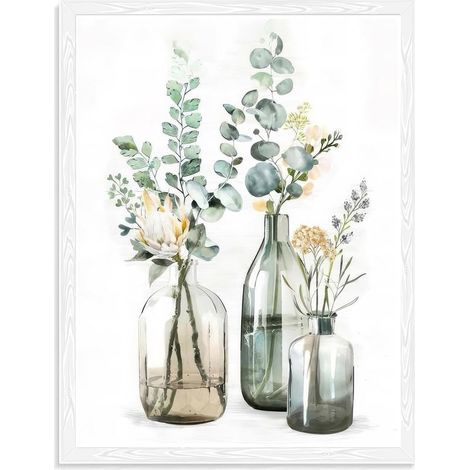 Quadro botanico da parete per bagno, stampa floreale con bottiglie e piante, ideale per camera da letto, soggiorno, stile rustico, 30x40 cm, senza cornice. (1/5)