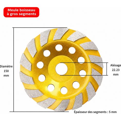 Disque boisseau diamanté 150 mm pour meuleuse d'angle, ponçage béton et pierre 150 509 22.23 8 40 × 30 × 20 cm 100 g – Livraison gratuite
