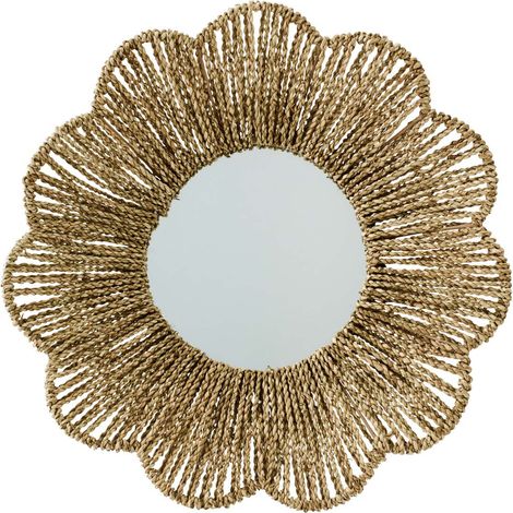 Miroir Mural en Jonc "Fleur" 50cm Naturel (1/3)