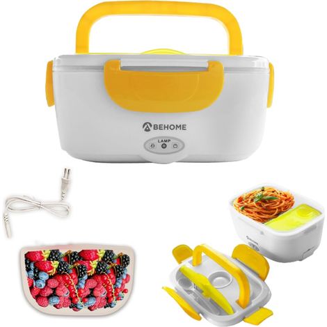 Gamelle Chauffante Électrique Portable 40W 2 Récipients Amovibles 1,5 Litre, Lunch Box chauffante pour Camion, Bebé, Ecole, Bureau (Jaune) (1/5)