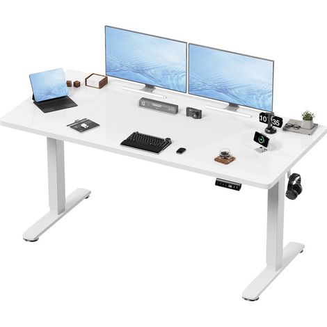 Devoko – Bureau assis debout électrique 160x80 cm – Réglable en hauteur 72-116 cm – 3 hauteurs mémorisables – Système anti-collision – Plateau en bois