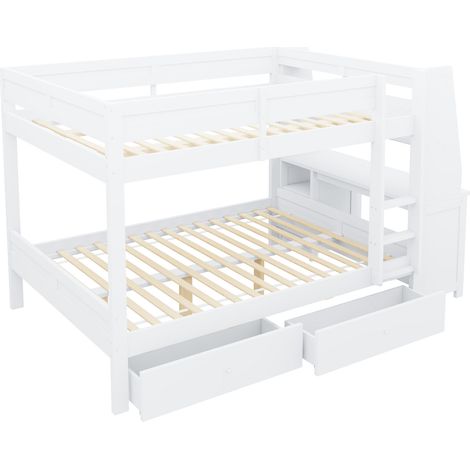 Letto a castello alto 140 x 200 cm con scrivania e contenitore laterale, bianco (1/5)
