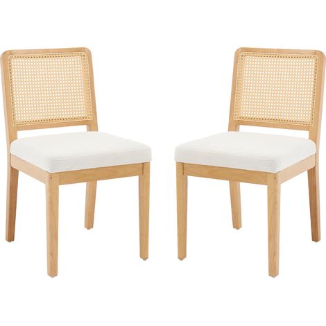 Chaise de salle a manger Lot de 2 en rotin et lin chaise de cuisine avec Repose-Pieds pour Cuisine, Blanc, Chairus (1/5)
