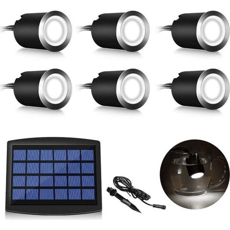 Set mit 6 Solar-LED-Einbaustrahlern für den Außenbereich, IP67, wasserdicht, 0,2 W, Ø 32 mm, innen außen, Terrasse, Küche, Garten, 4000 K (kaltweiß) (1/5)