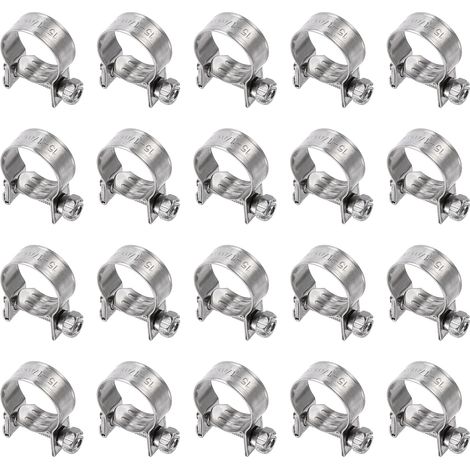 20pcs Collier De Serrage Pour Injection De Carburant 15-17mm Réglable En Acier Inoxydable 304 Mini Collier Pour Tuyau De Gaz Pour Automotive Agriculture Pipe (1/5)