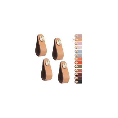 Set di 4 maniglie in pelle per mobili, pomelli per ante di armadi, pomelli in pelle per cassetti, maniglie vintage per mobili, cassettiere, cucine, bagni (beige, foro singolo) - Crezuo (1/4)