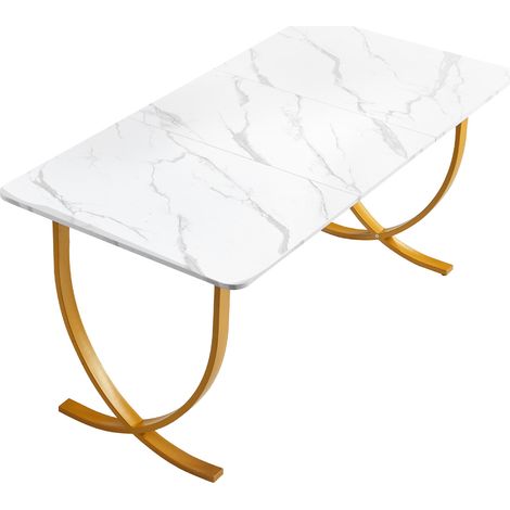 Mophorn Computertisch Bürotisch Schreibtisch (160 x 80 cm Tischplatte), moderner Arbeitstisch mit stabilem Metallgestell & 158 kg Tragfähigkeit für Homeoffice, Schlafzimmer oder Wohnzimmer, Weiß-Gold (1/5)