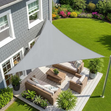 Voile d'ombrage triangulaire 4x4x4m couleur gris, toile imperméable avec protection UV 95%, parfait pour jardin, terrasse et espace extérieur (1/5)