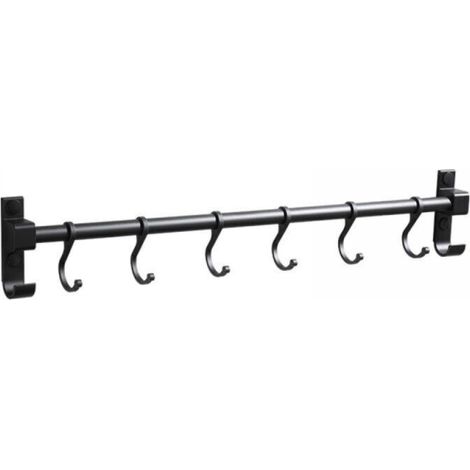 Aluminum Kitchen Rail, Wall-Mounted Utensil Holder with 6 Hooks, for Bathroom, Cupboards, Bedroom, Wardrobe (1/4)