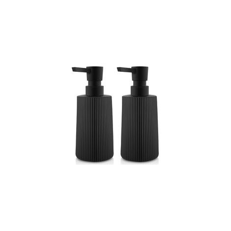 Distributeur de Savon Verre 380ml Design Cannelé avec Pompe, Parfait pour Cuisine et Salle de Bain, Noir, Lot de 2 (1/5)