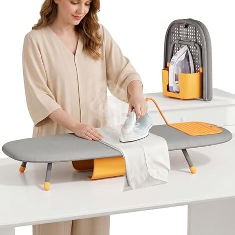 Mini planche à repasser pliable avec compartiment à repasser intégré, table à repasser peu encombrante pour les petites pièces, acier au carbone, 84 x 33 x 12 cm, gris (1/5)