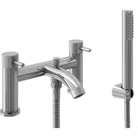 Round Deck Mounted Bath Shower Mixer Tap with Industrial Style Detailing - Chrome