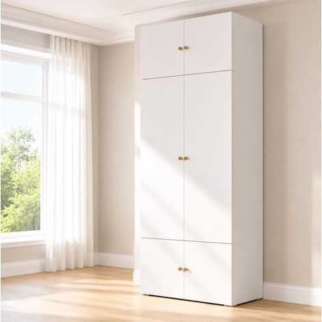 Armario ropero blanco 90x50x202 cm de aglomerado con 5 huecos de almacenaje - CHICFURN (1/5)